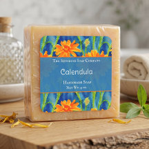 Blue and orange calendula soap cosmetics label