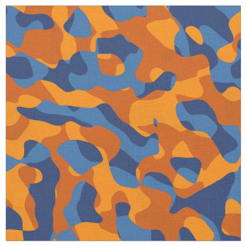 Blue and Orange Camouflage Print Pattern Fabric