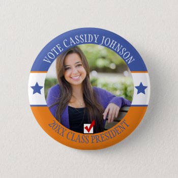 Blue And Orange Campaign Student Body Vote Button by teeloft at Zazzle