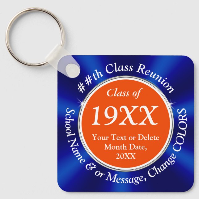 Blue and Orange Cheap, Class Reunion Gift Ideas Keychain (Front)