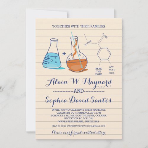 Blue and Orange Chemistry Wedding Photo Invites