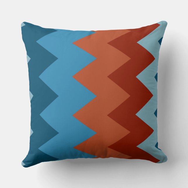 Blue and Orange Chevron Pattern Throw Pillow (Back)
