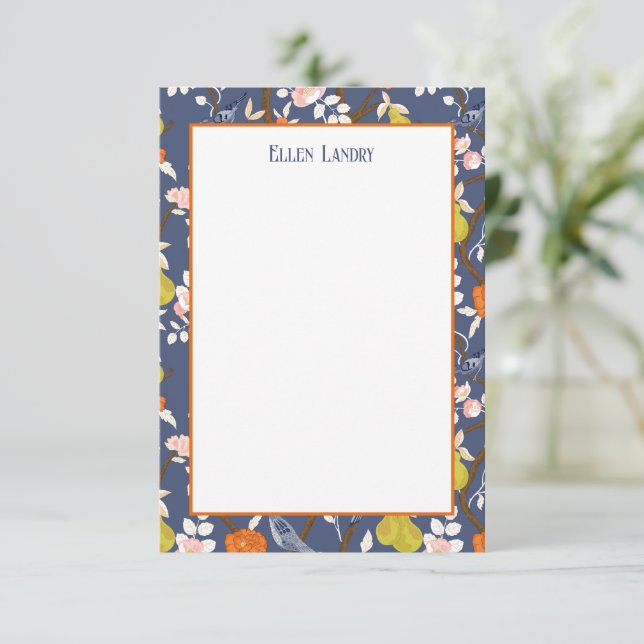 Blue and Orange Chinoiserie Birds Thank You Card (Standing Front)