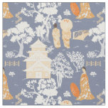 Blue and Orange Chinoiserie Pagodas Fabric