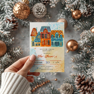 Blue and Orange Christmas Bright Holiday Party Invitation