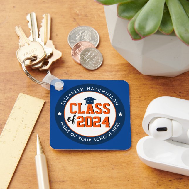 Blue and Orange Class of 2024 Graduate Graduation Keychain (Desk)