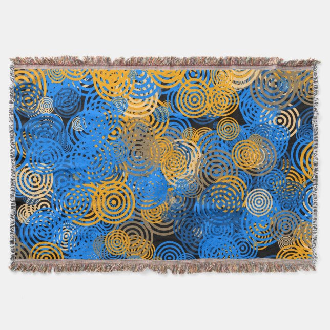  Blue and Orange Concentric Circles Throw Blanket (Front)