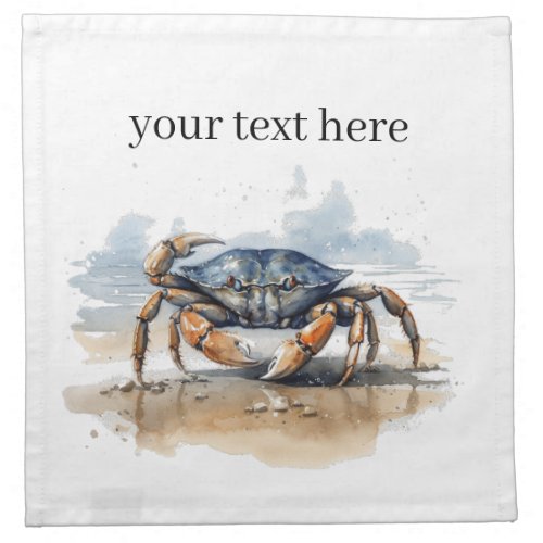 blue and orange crab walking on the beach  cloth napkin