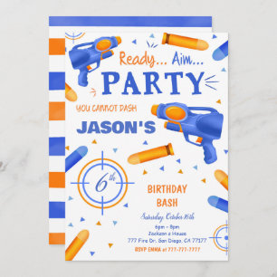 Blue and Orange Dart Gun Invitation