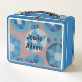 Blue and Orange Deco Flowers Metal Lunch Box