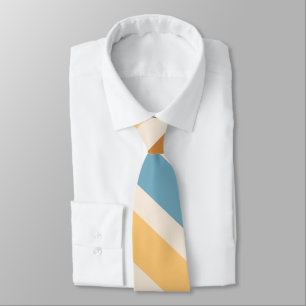 Blue and Orange Diagonal Retro Stripes Groovy Neck Tie