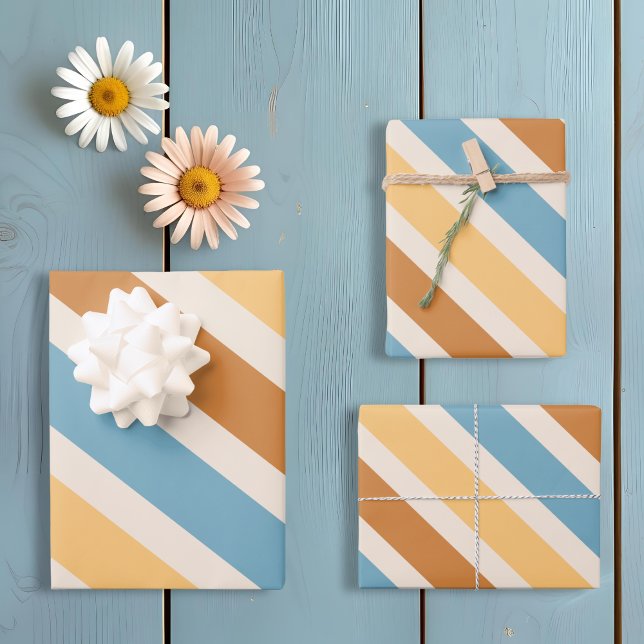 Blue and Orange Diagonal Retro Stripes  Wrapping Paper Sheets (Creator Uploaded)