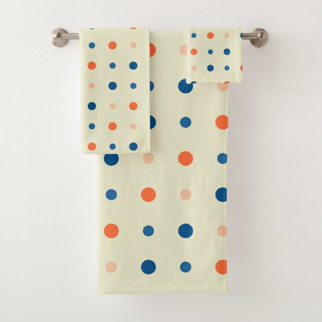 blue and orange Dots  Bath Towel Set (Insitu)
