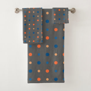blue and orange Dots  Bath Towel Set