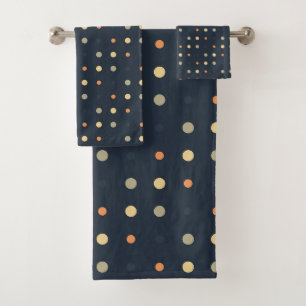 blue and orange Dots Bath Towel Set