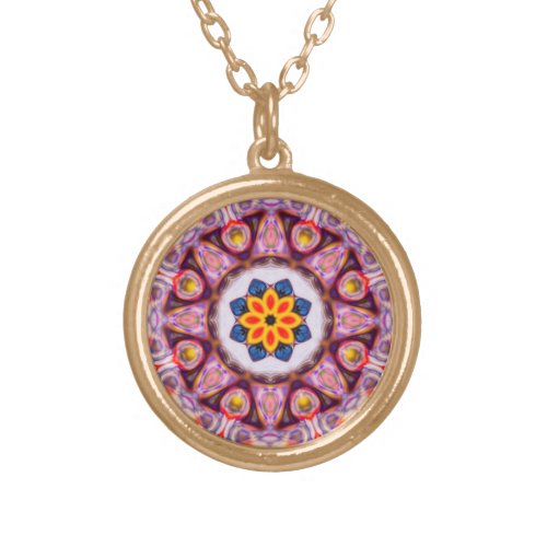 Blue and Orange Fire Flower Gold Plated Necklace