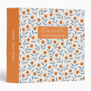 Blue and Orange Floral 3 Ring Binder