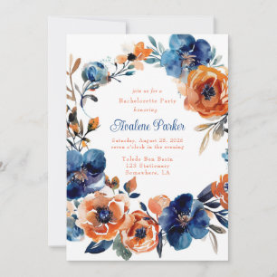 Blue and Orange Floral Bachelorette Party Invitation