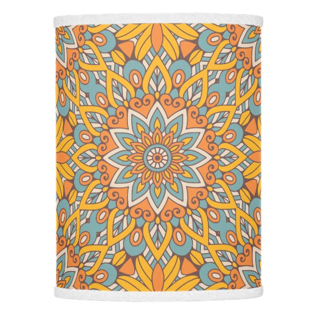 Blue and Orange Floral Mandala Lamp Shade (Front)