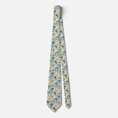 Blue and Orange Floral Neck Tie