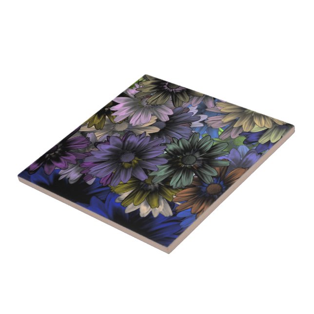 Blue and orange floral pattern ceramic tile (Side)