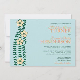 Blue and Orange floral vines -wedding invitation