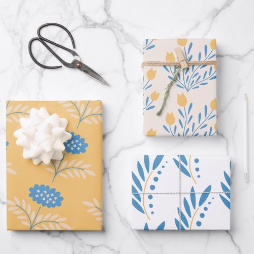 Blue and Orange Floral Wrapping Sheets