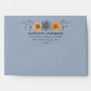 Blue and Orange Flower 5 x 7 Light Blue Envelopes