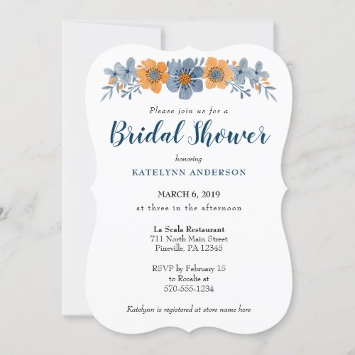 Blue and Orange Flower Bridal Shower Invitations