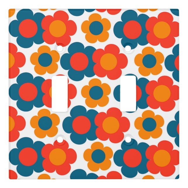 Blue and Orange Flower Light Switch Cover (Front)