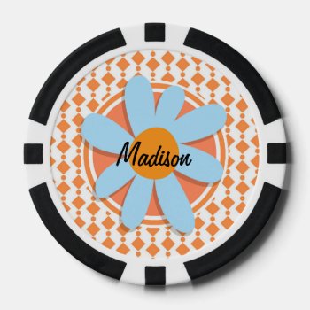Blue And Orange Flower Poker Chips by doozydoodles at Zazzle