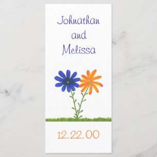 Blue and Orange Flowers, custom menu cards