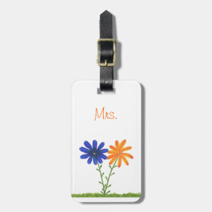 Blue and Orange Flowers Mrs. Luggage Tags