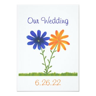 Blue and Orange Flowers,  Our Wedding Invitations