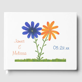 Blue and Orange Flowers Personalized Guest Book