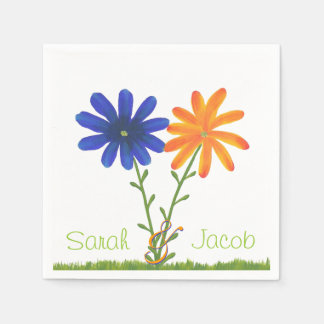 Blue and Orange Flowers Personalized Napkins