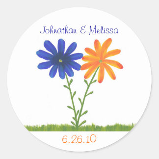 Blue and orange flowers, Save the date stickers