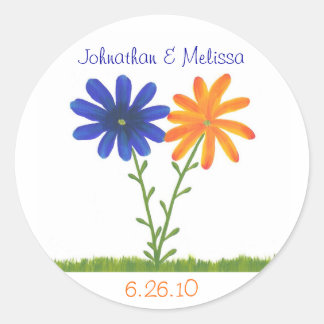 Blue and orange flowers, Save the date stickers