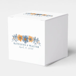 Blue and Orange Flowers Square Wedding Favor Box