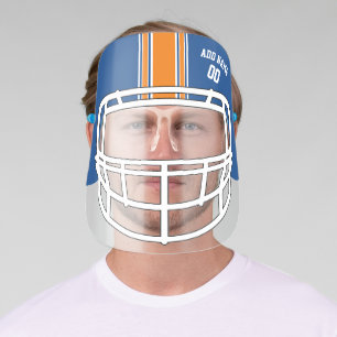 Blue and Orange Football Helmet Custom Name Face Shield
