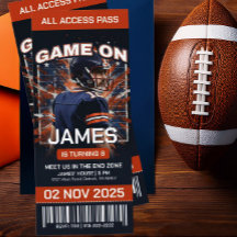Blue and Orange Football Ticket Birthday Invite