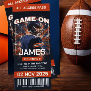 Blue and Orange Football Ticket Birthday Invite