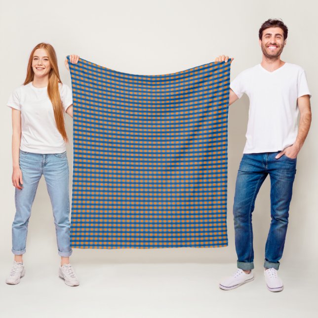 Blue and orange Gingham Pattern Fleece Blanket (In Situ)