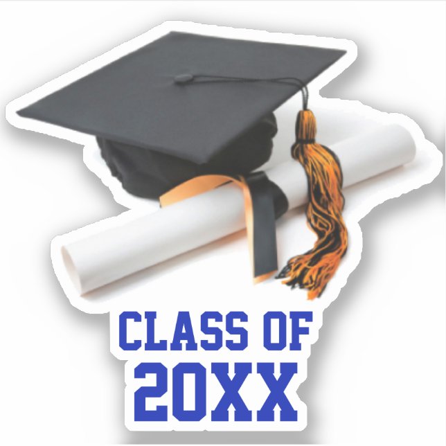 Blue and Orange Graduation Cap & Tassel Class of Sticker (Front)