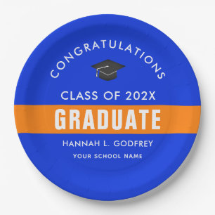 Blue and Orange Graduation Congrats Custom Paper Plates