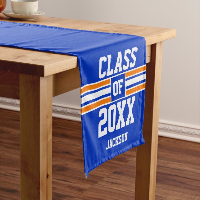 Blue and Orange Graduation Custom Short Table Runner (In Situ)