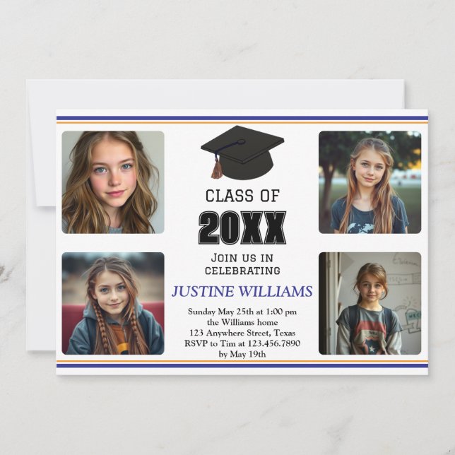 Blue and Orange Graduation Invitation (Front)
