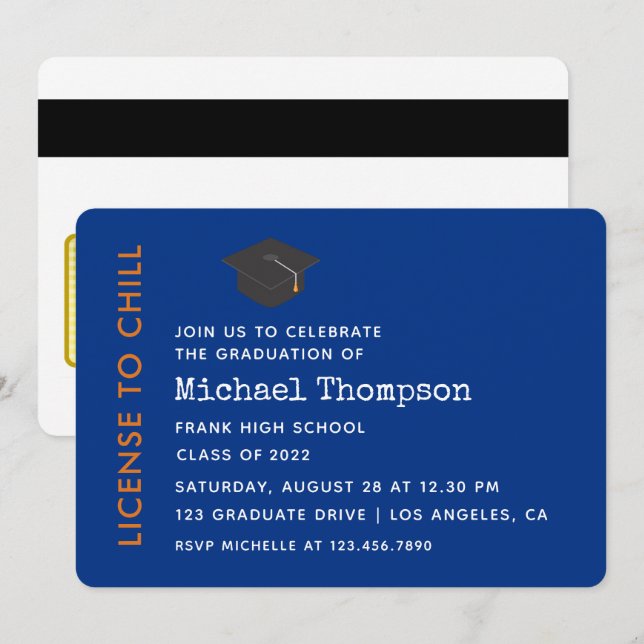Blue and Orange Graduation Party VIP Pass Invitation (Front/Back)