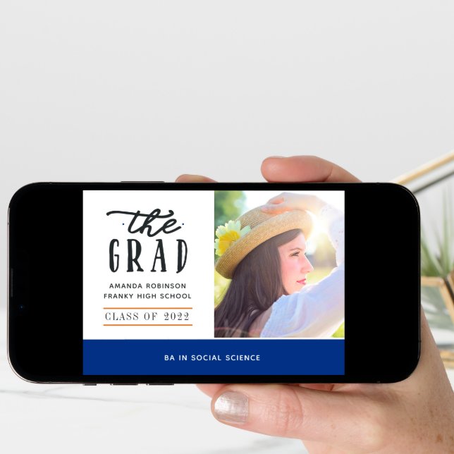 Blue and Orange Graduation Photo Announcement (Front Digital)