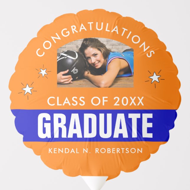 Blue and Orange Graduation Photo Custom Balloon (Front)